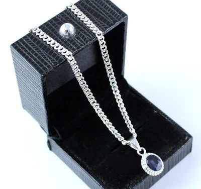 Natürlicher 4,35 Ct Blauer Saphir Oval Anhänger Silber 925 Zertifiziert AGI - Bild 1 von 4