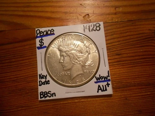 1928 Peace Type Silver Dollar AU KEY DATE!!!! PQ!!! LOWEST MINTAGE!!! NICE!!!!!!