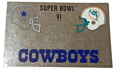 1989 Panini #E, Super Bowl VI Foil Sticker, Dallas Cowboys vs Miami Dolphins