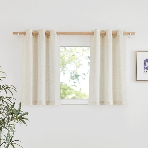 Natural Linen Kitchen Window Curtains Over Sink, Grommet Thick Linen Burlap S...