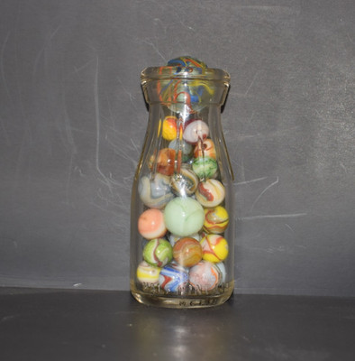    JABO/DAS Colorful Marble lot of 37 Mixed runs & sizes in OLD MILK  Bottle