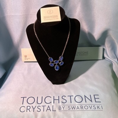 Touchstone Crystal by Swarovski Royal Blue Oval Crystal Necklace Silver 1024N