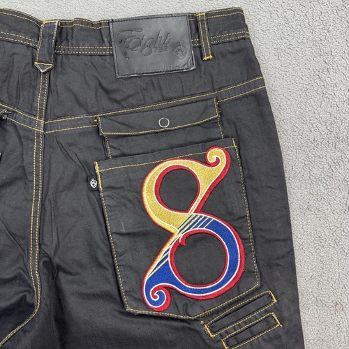 Eight 732 Jeans Men’s 40x34 Hip Hop Y2K Streetwear Black Baggy Stitched Pockets - Picture 16 of 22