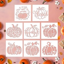 8 Pcs Pumpkin Stencils 8 x 8 Inch Fall Stencils Reusable Thanksgiving Autumn ...