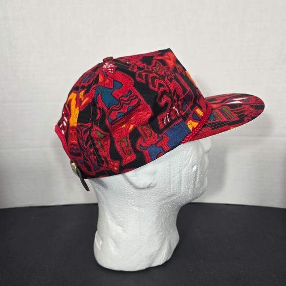 Vintage Tribal Print Reed Tool Company Hat Cap Hook Loop Buckle Red Made In USA View 5