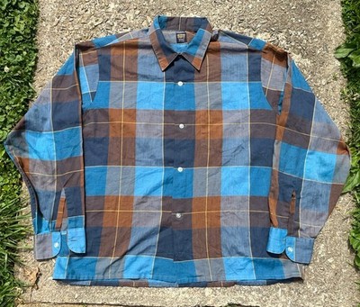 VTG 60s Van Huesan LOOP Collar Summer Plaid Button Up.BOXY XL.LIGHTWEIGHT 