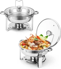 Garvee Chafing Dishes for Buffet, 5QT Buffet Servers and Warmers Set of 2, Round