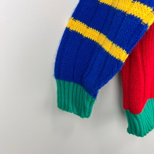 Vintage 90s Color Block Knit Cardigan V-Neck Sweater Toddler Boy - Imagen 2 de 9