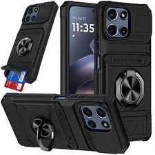 For Moto G 2025/2026/G Play 2026 Case 2 Card Holder Metal Ring  Tempered Glass