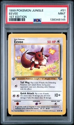 1999 Pokemon Jungle 1st Edition Eevee 51 FRESHLY GRADED PSA 9 MINT