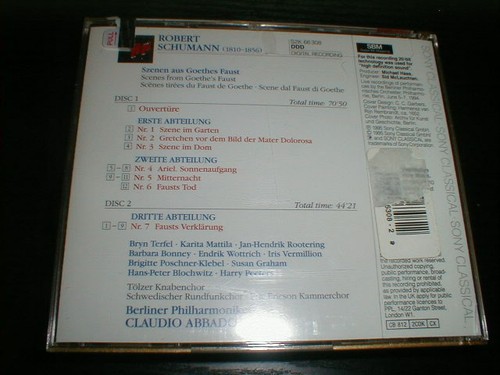 Claudio Abbado Berliner Phil SEALED 2 CD DDD SBM Schumann Scenes Goethe's Faust - Picture 3 of 3