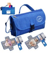 Travel Diaper Changing Pad, With Smart Wipes Pocket, Waterproof Blue