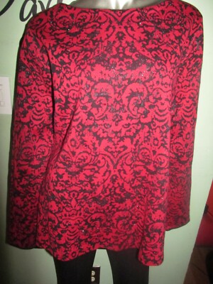 J. Jill (Tred Black) Red and Black Glitter and Rhinestone Sweater SZ XL MSRP $99