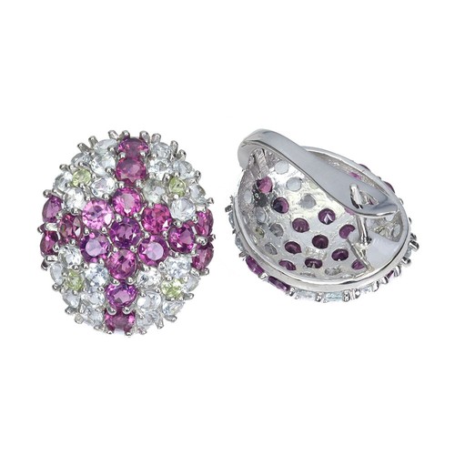 925 Sterling Silver Earrings Round Rhodolite Aquamarine Peridot Gemstone jewelry - Picture 3 of 14