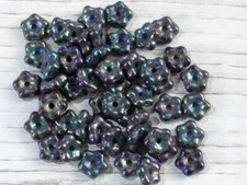 50 - 5mm CZECH GLASS IRIS GREEN MINI DAISY FLOWER RONDELLE BEADS, SPACER BEADS