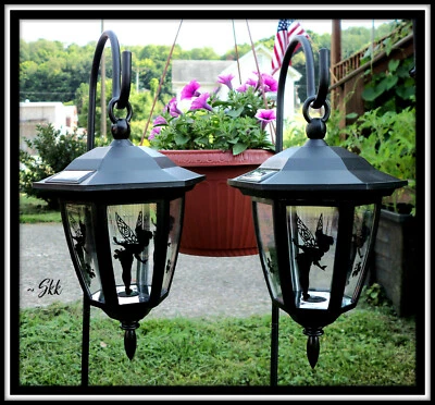 MAGGIFT Large Outdoor Hanging Solar Light Lantern Shepherd Hook 34" Tinkerbell Disney