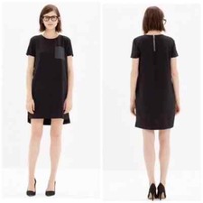 Madewell Dress Womens Size Small Black Short Sleeve Leather Pocket Shift Mini