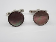 Hickok Cufflinks Mother of Pearl round silver...