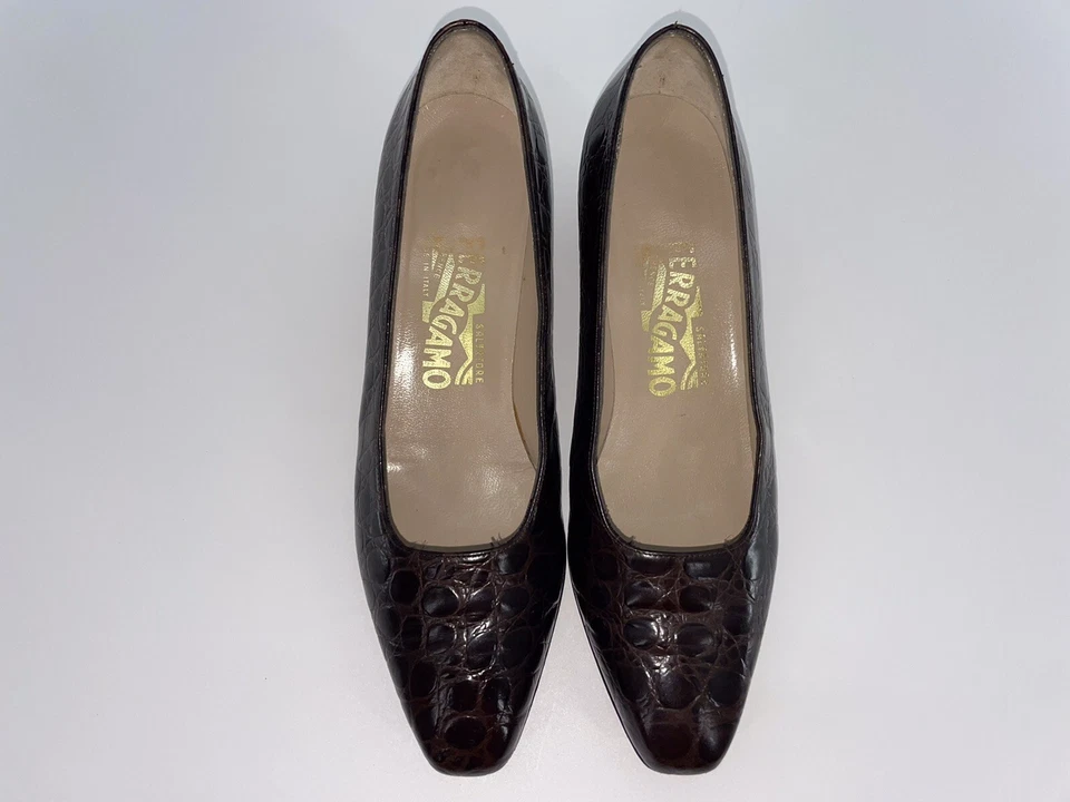 Zapatos de tacón Salvatore Ferragamo con caparazón de tortuga talla 7,5B marrón Md Italia YGI H3S-21 Foto 4 de 4