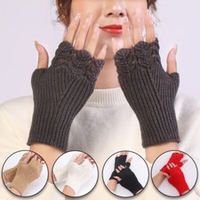 Women Knitted Half Finger Fingerless Gloves Wrist Arm Hand Long Warmer Mittens