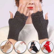Women Knitted Half Finger Fingerless Gloves Wrist Arm Hand  Long Warmer Mittens