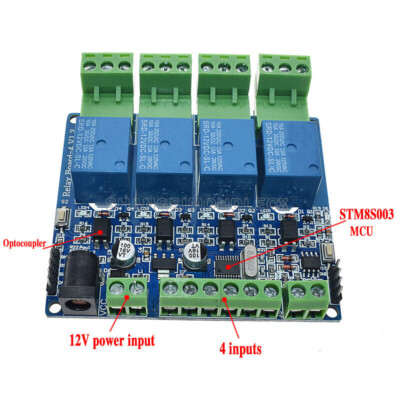 12V Modbus RTU 4 Way Relay Module STM8S103 4 Road Input RS485 Communication
