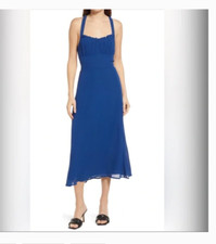 REFORMATION CALLEN HALTER CORSET TIE BACK CASPIAN MIDI DRESS 2