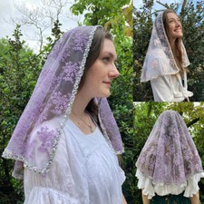 D Shape Infinity Lilac Pink Mantilla Veils For Church Women Catholic Floral Trim