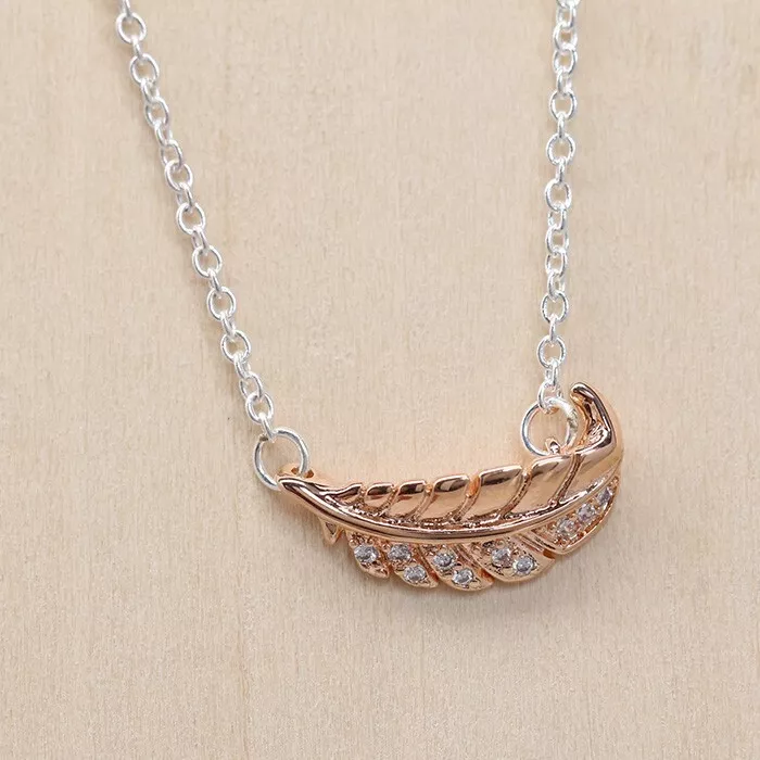 New Pandora Two Tone Floating Curved Feather Necklace 382575C01 45