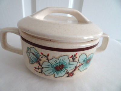 Vintage Lenox Temper-Ware Softwind Pattern Blue Flowers-Sugar Bowl W. Lid-Handle
