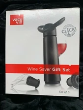 Vacu Vin  Wine Saver Vacuum Pump Set  of 5 with 2 Stoppers - Black