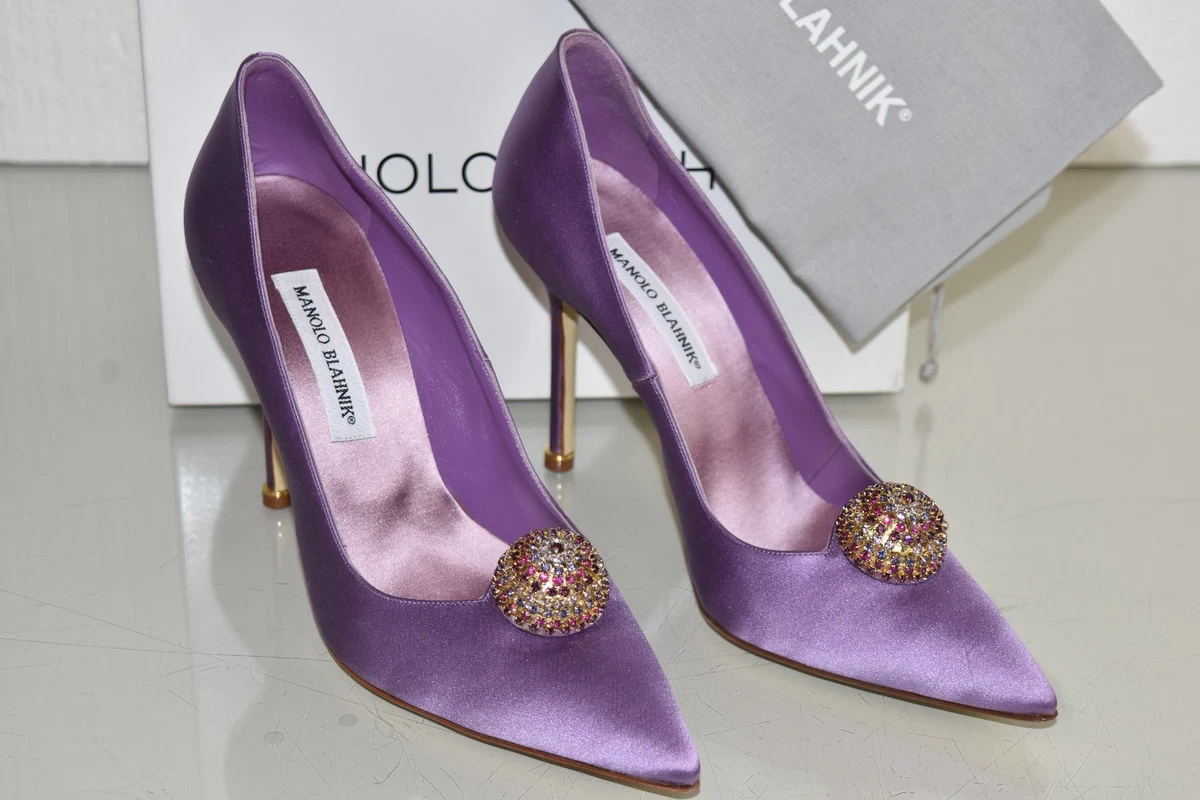 NEW Manolo Blahnik BOTTANA BB Satin Violet Purple Jeweled Pumps Shoes 41 | eBay