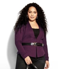 City Chic Women's Blazer Plus Size 24 Xxl Purple Open Front Plum Jacket