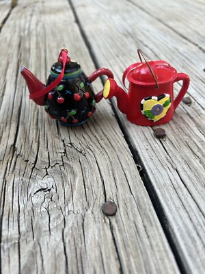 Vintage Mary Engelbreit Miniatures Teapot Tea Kettle Whimsical ornament lot  of