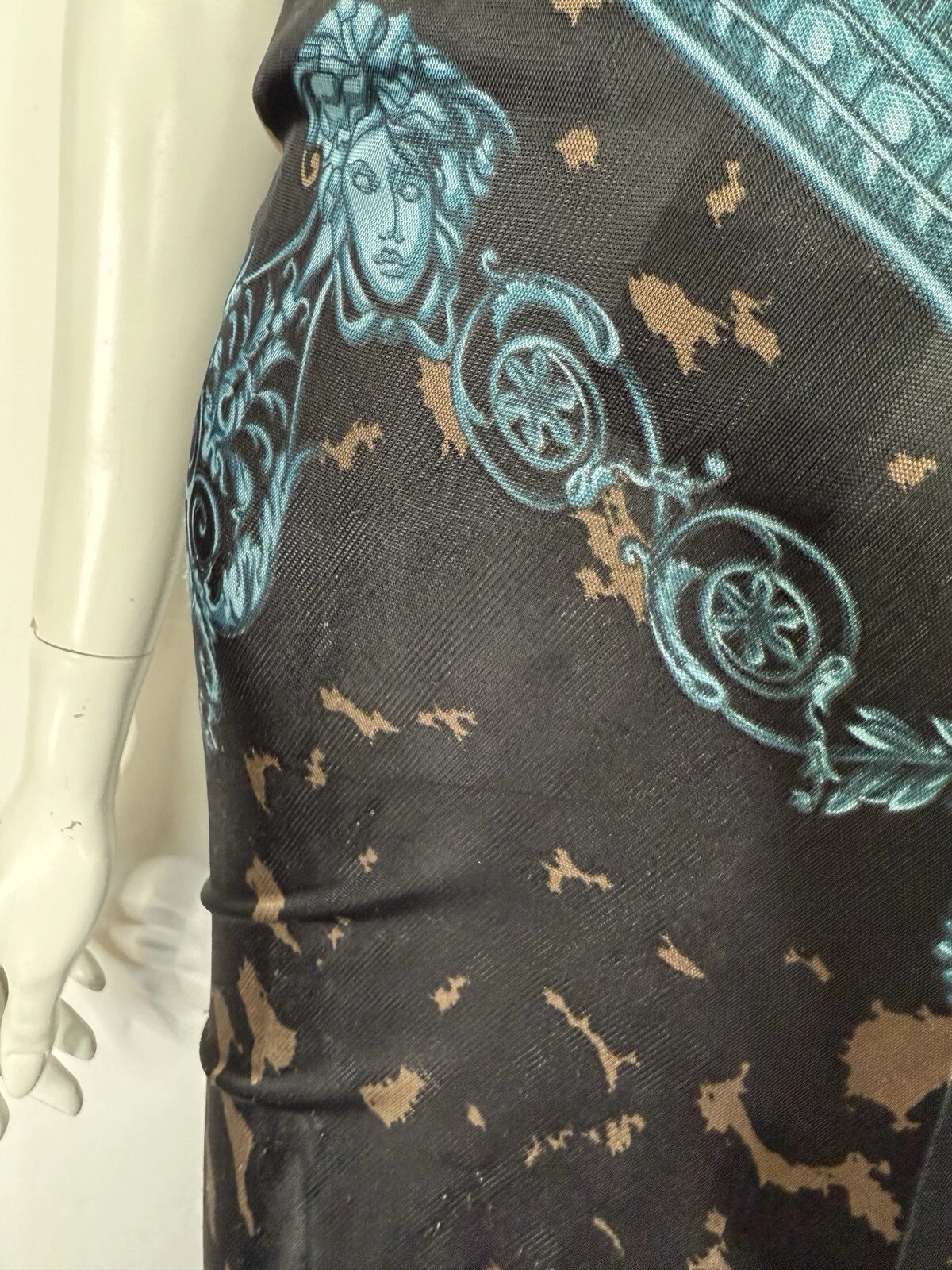 Abito Vintage Versace Nero Marrone Stampa Barocca Halter IT42