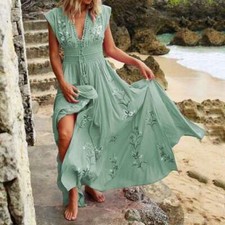 Floral Maxi Dress Floral V Neck Sleeveless V Neck Summer Ladies Beach Dress
