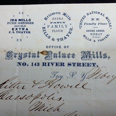 1872 Crystal Palace Flour Mills Color Letterhead Troy New York Bills& Thayer