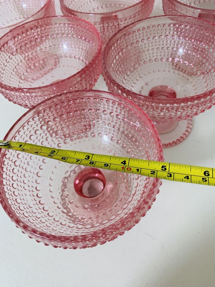 6 Sundae Ice Cream Bobble Pink Dessert Dishes Glasses Waitrose New With