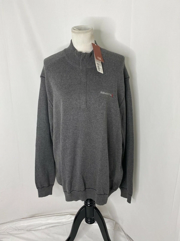 Men's Large Sweater Remington Grey Cutter & Buck Half Zip Ribbed Knit - Image 2 of 4