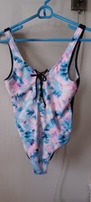 VICTORIA'S SECRET PINK TIE DYE LACE UP FRONT size: S P CH ONE PIECE SWIM SUIT