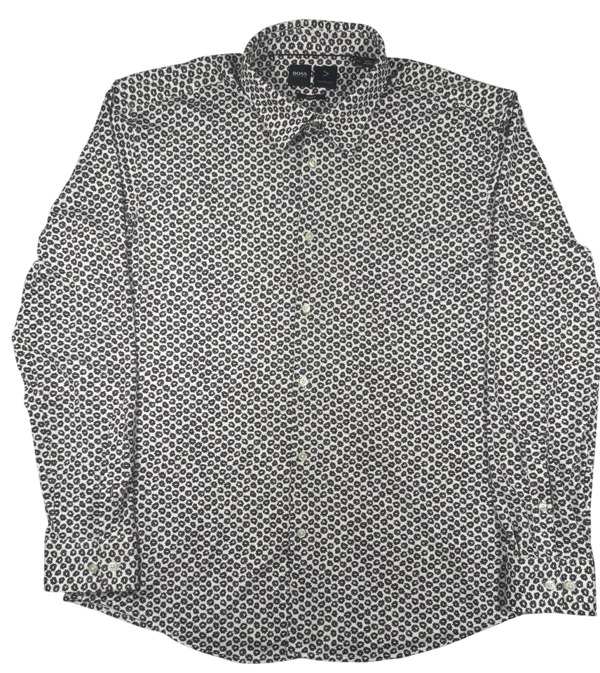 Hugo Boss Shirt Mens 2XL White Purple Performance Slim Fit Floral Button - Image 2 of 4