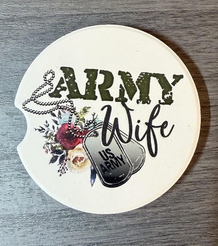 US ARMY Wife Military Custom Ceramic Car Coasters Absorbent Set of (2) 2.60" - Imagen 3 de 7