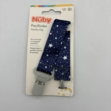 Nuby Pacifinder Baby Pacifier Holder Clip - Navy Blue With Stars