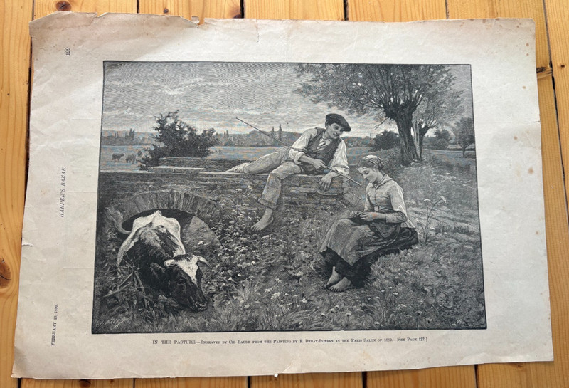 1890 Harper’s Bazar Antique Fashion Magazine Victorian 2-sided Print