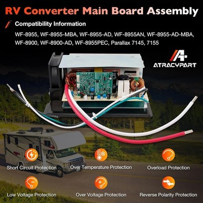 WF 8955 MBA RV Power Converter DC Main Board Assembly 55 Amp Parallax 7155 7145