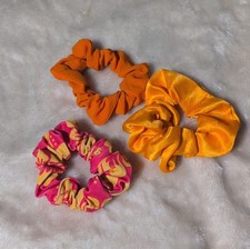 Set of 3 Fabric Scrunchies Orange Yellow Pink for Women All Hair Types