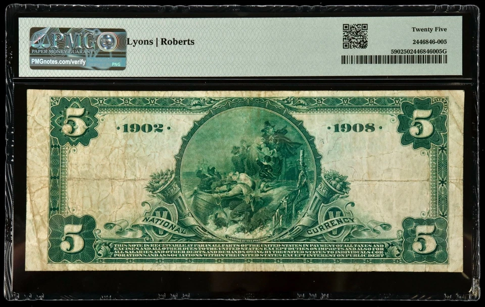 Fr#590 1902 $5 US The National Bank of Elyria Ohio National Currency PMG 25 VF - Image 2 of 2