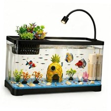 Fish Tank Aquarium Starter Kit with Filter and Light Large 5 Gallon Black