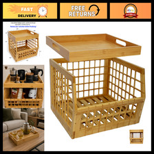 Stackable Bamboo Storage Bins with Open Front  Serving Tray Lid - Medium Size