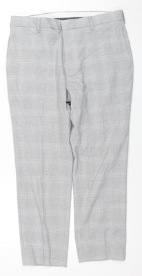 Marks and Spencer Herren Hose grau kariert Skinny Fit 32 kurz
